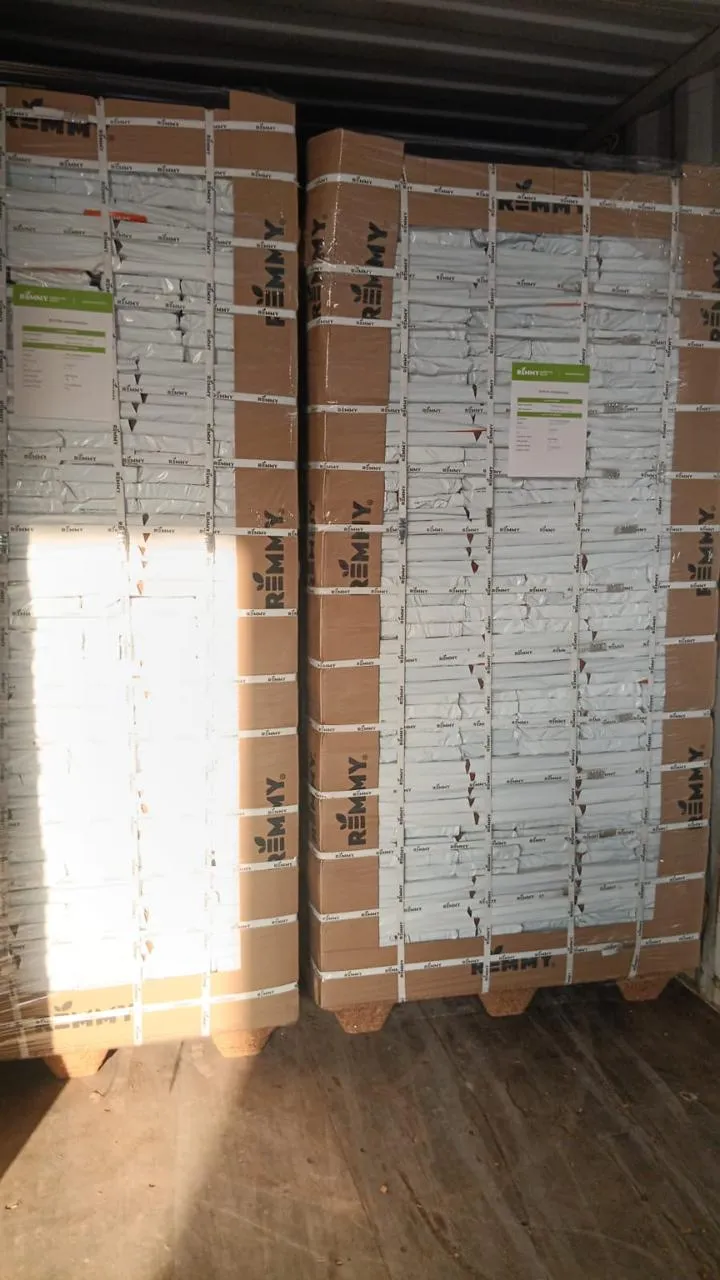 Container loaded with palletised coir substrate