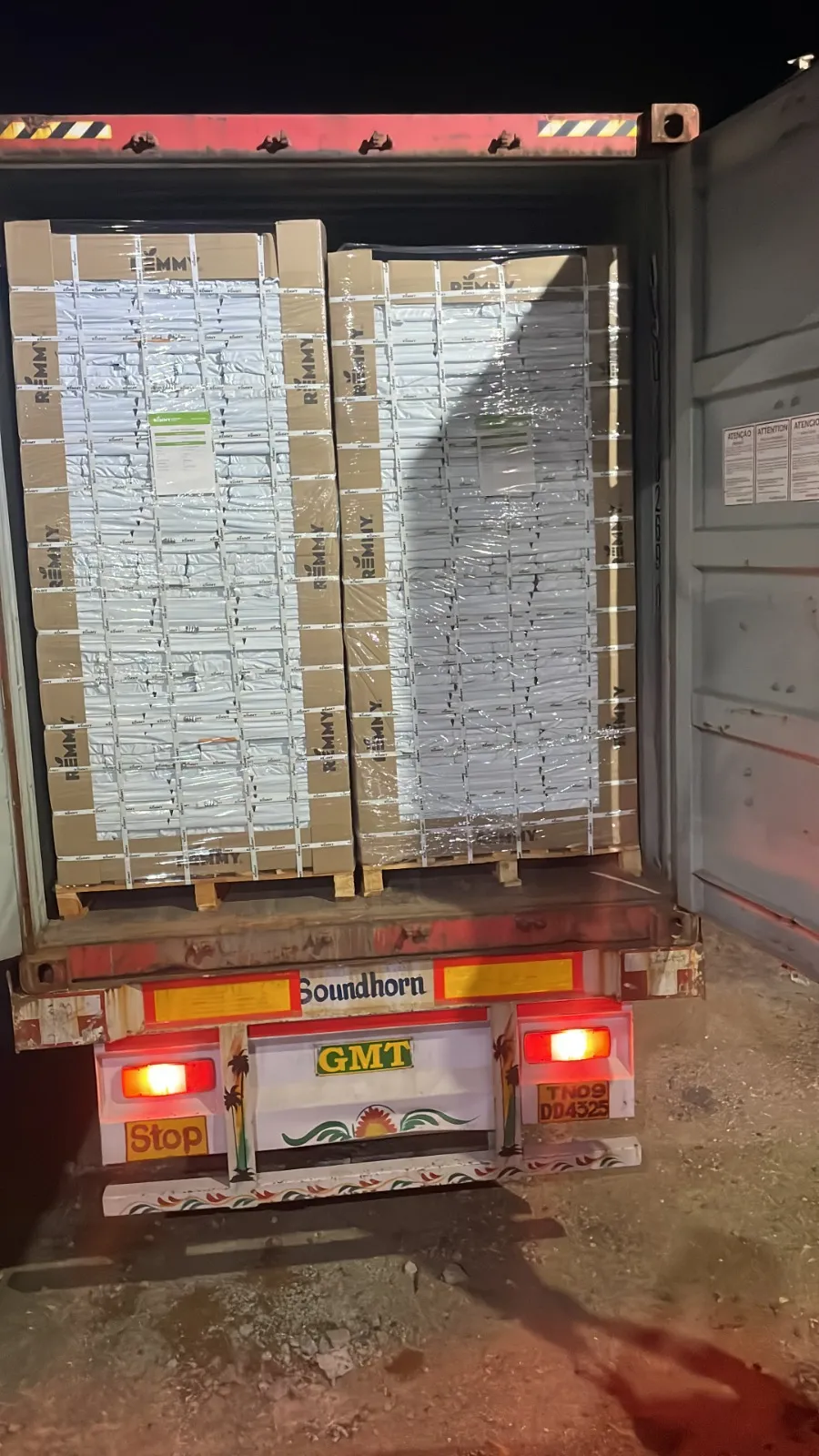 Coir substrate pallets loaded into a container for export