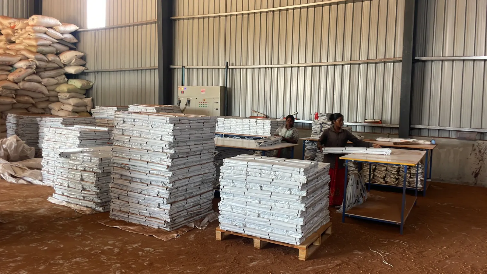Coir pith being sieved and graded